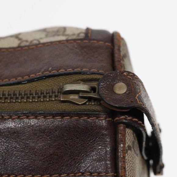 GUCCI GG Supreme Web Sherry Line Boston Bag PVC Beige Red Green Auth 84232 - Picture 10 of 16